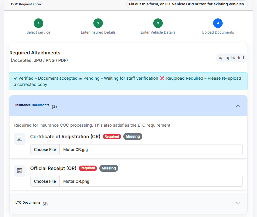 Attachments Upload Screen