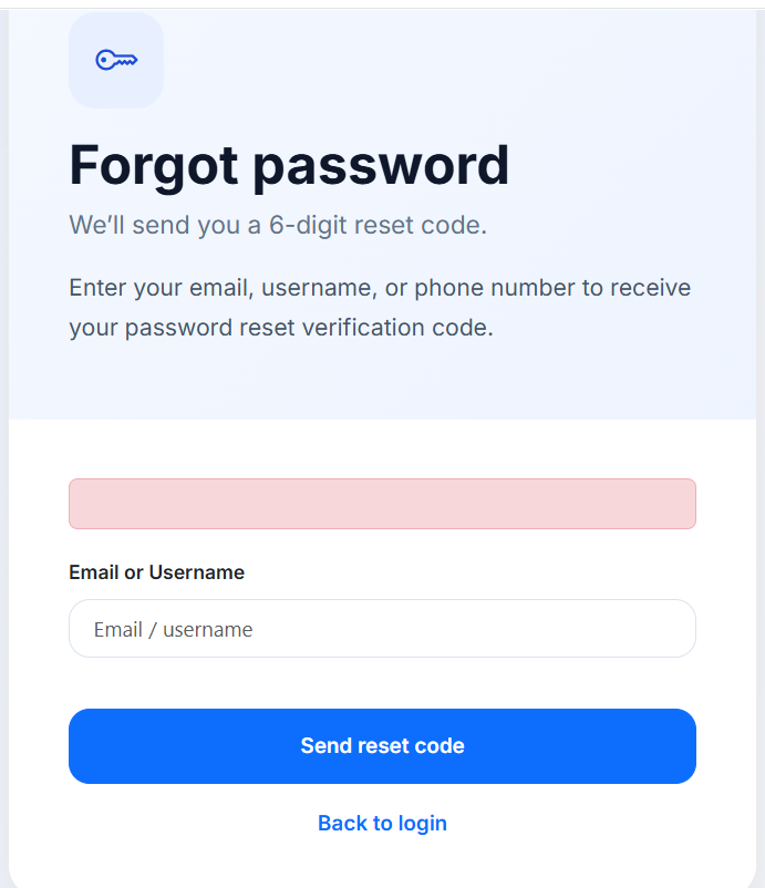 Forgot Password Page